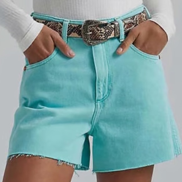 Wrangler Pants - Wrangler Donna High Rise Jean Shorts Turquoise Blue Women’s 25